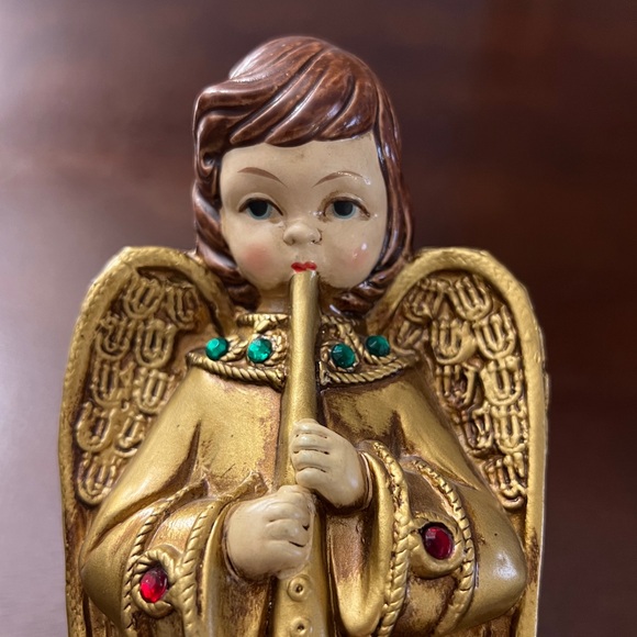 Vintage Set of 2 MCM Paper Mache Gold Angel Figurines Horn Christmas Decor Japan - Picture 11 of 13